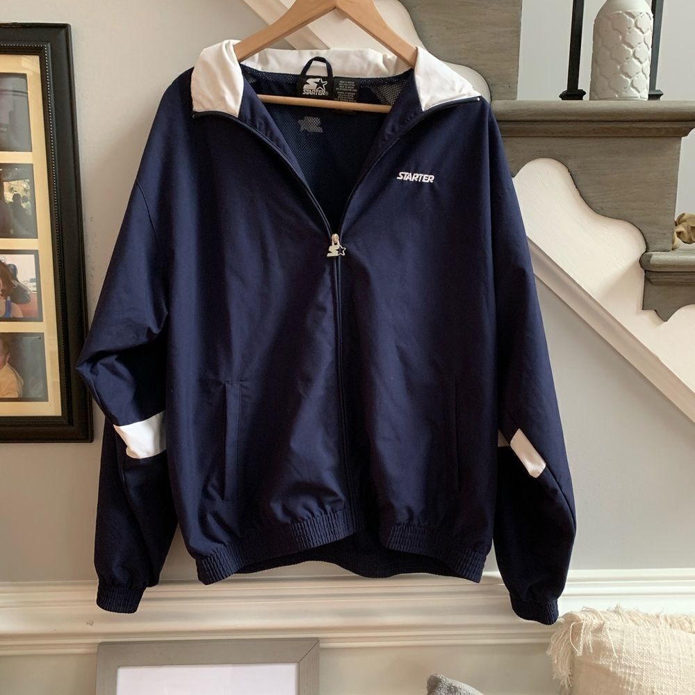Starter Navy & White Windbreaker Jacket sz M EUC